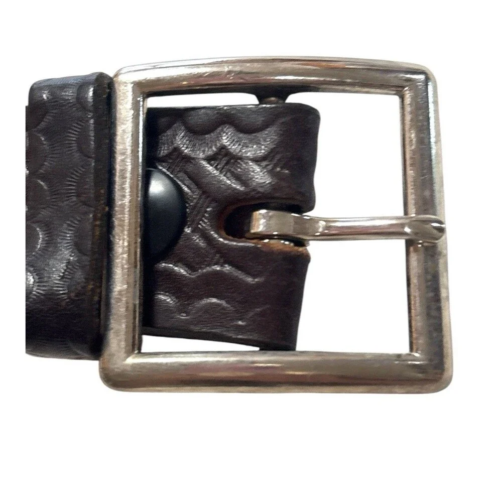 Duluth Trading Co Mens Brown Leather Embossed Basketweave Service Belt 36